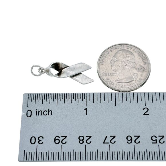 Vintage Sterling Silver 925 Awareness Ribbon Pendant - Picture 3 of 4